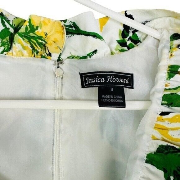 JESSICA Howard Cream Yellow Floral Collared Pleated RetroDress Womens Size 8 - Picture 8 of 10